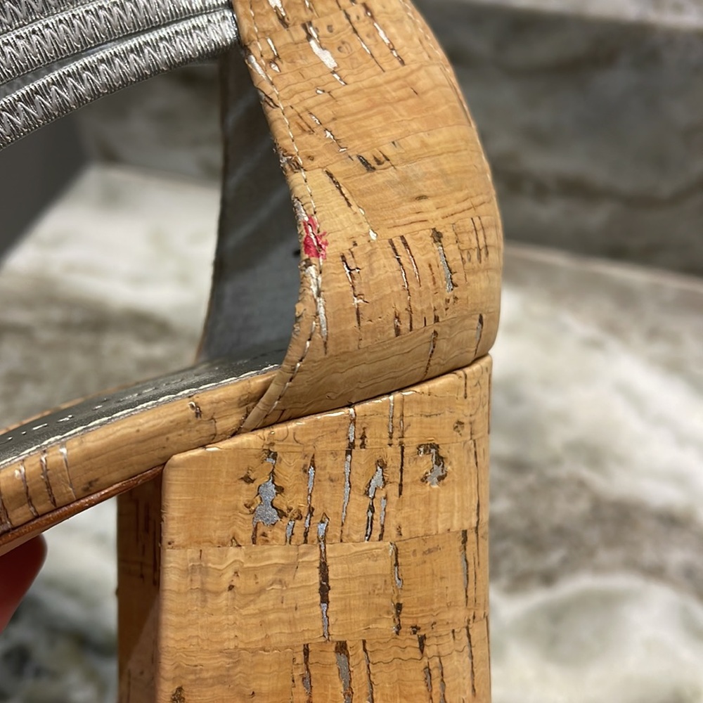 Donald J. Pliner Silver Strappy Cork Block Heel Sandals - Picture 10 of 11